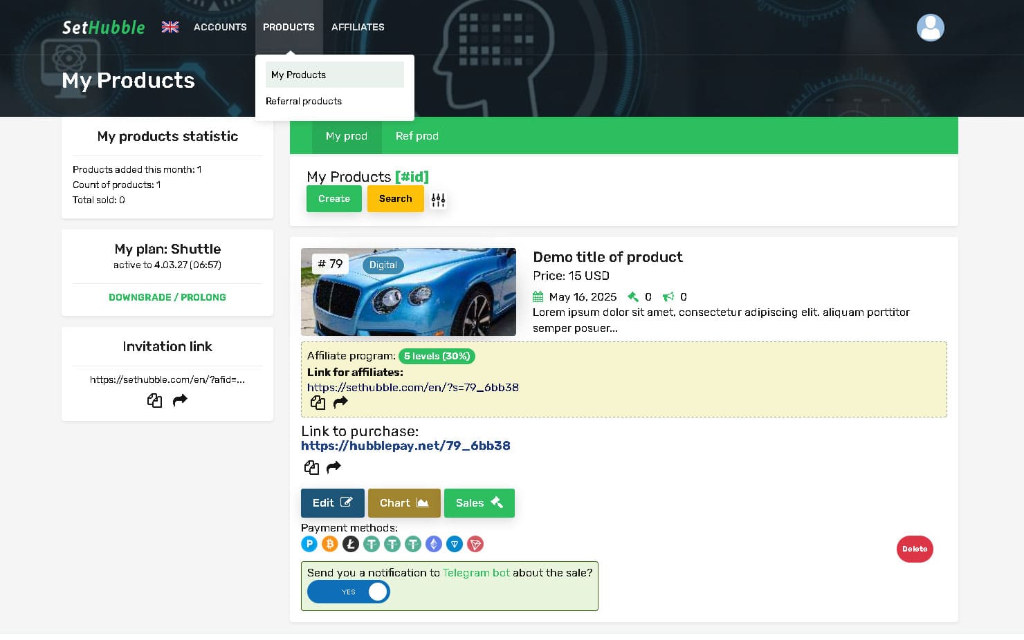 Add product and connect it to an affiliate program