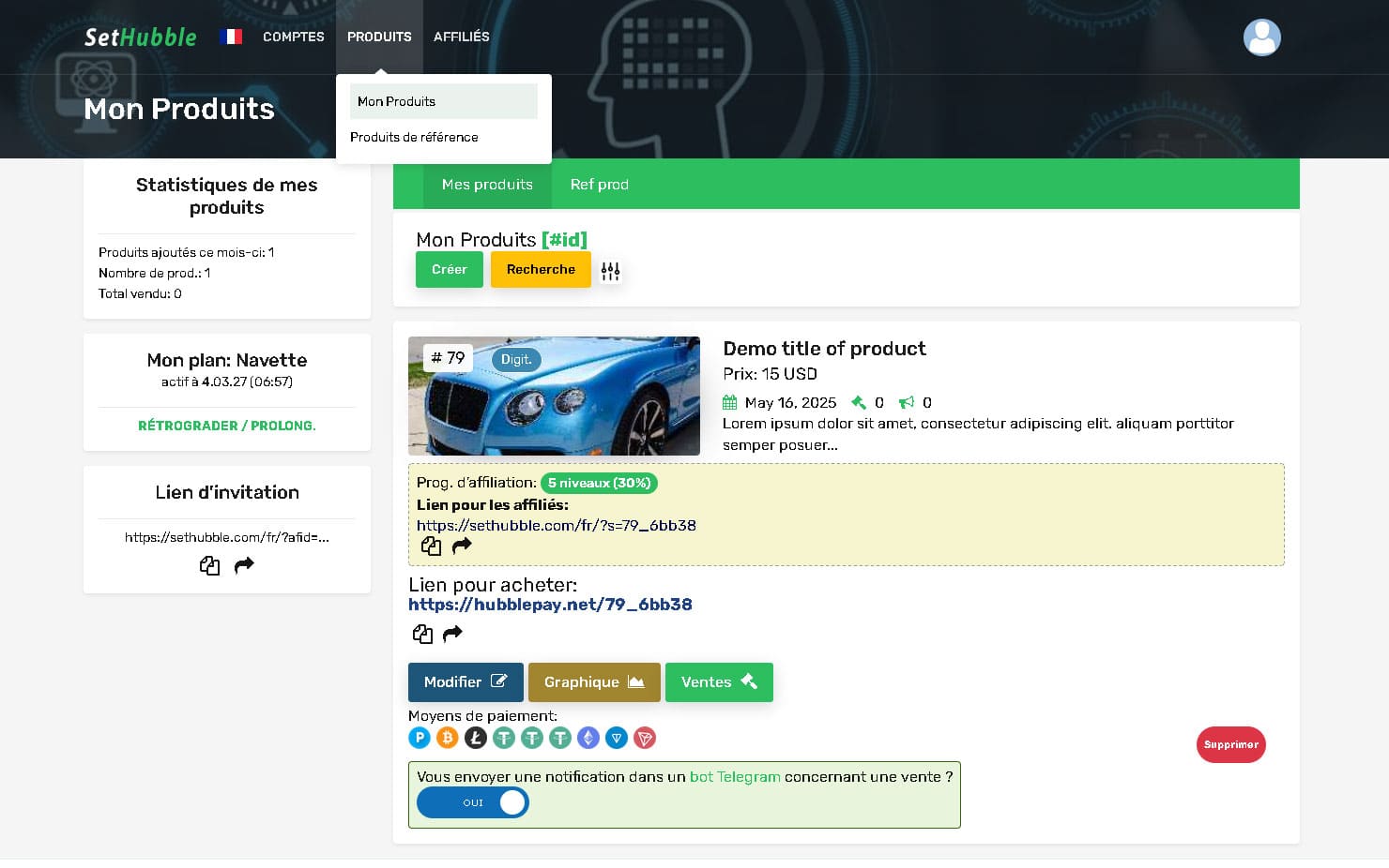 Ajouter un produit et le connecter à un programme affiliation