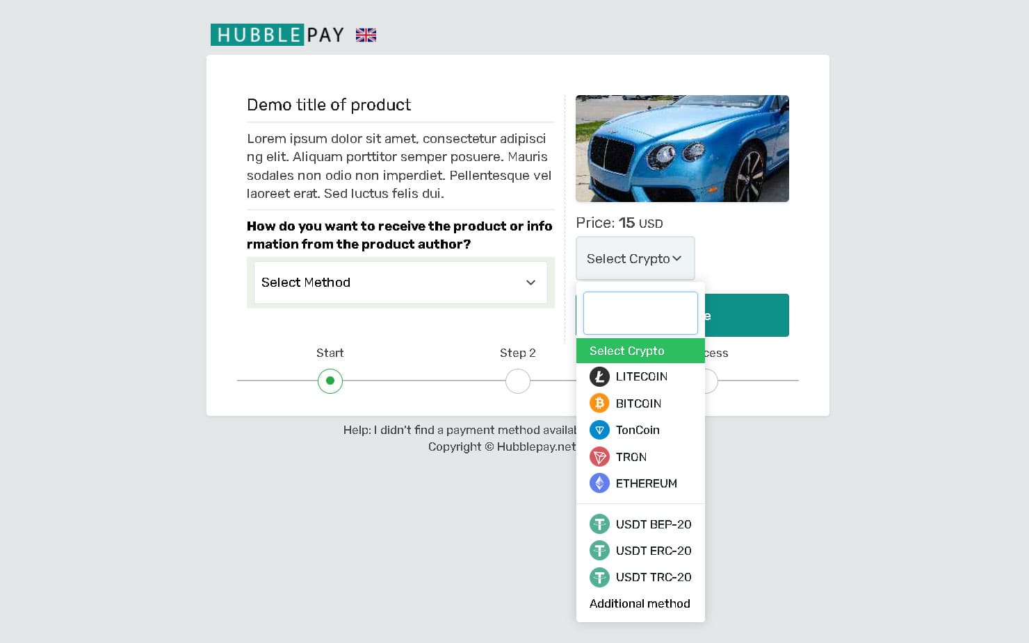 Choose a cryptocurrency payment method