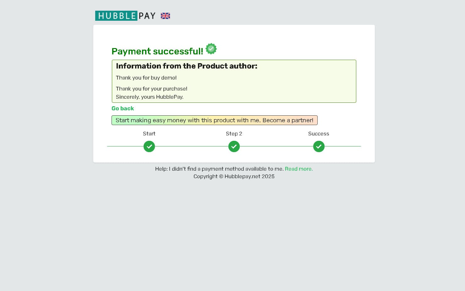 Final step. Paid with cryptocurrency and product received.