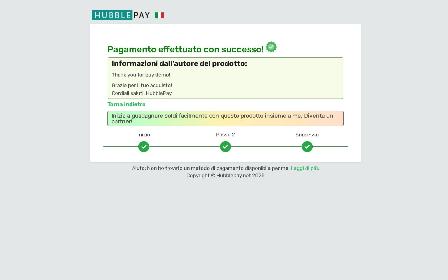 Fase finale. Pagato in criptovaluta e prodotto ricevuto.
